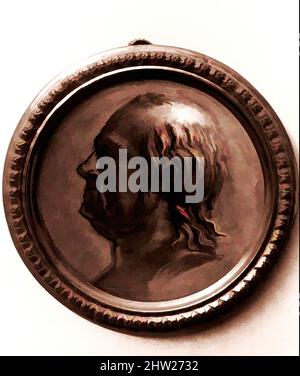 Kunst inspiriert von Plaque Portrait von Benjamin Franklin, 1776–1883, Made in France, Öl auf Karton, Durchm. 5 1/8 Zoll (13 cm), Gemälde, von Artotop modernisierte klassische Werke mit einem Schuss Moderne. Formen, Farbe und Wert, auffällige visuelle Wirkung auf Kunst. Emotionen durch Freiheit von Kunstwerken auf zeitgemäße Weise. Eine zeitlose Botschaft, die eine wild kreative neue Richtung verfolgt. Künstler, die sich dem digitalen Medium zuwenden und die Artotop NFT erschaffen Stockfoto