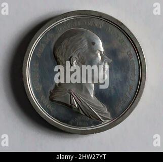 Kunst inspiriert von John Quincy Adams, 1825, hergestellt in den Vereinigten Staaten, Silber, Durchm. 2 Zoll (5,1 cm), Skulptur, Moritz Fürst (geboren 1782, aktiv USA, 1807–ca. 1840), im Jahr 1807, im Alter von 26 Jahren, zog der in Wien ausgebildete Stempelgraveur Fürst in die Vereinigten Staaten. Seine Hauptaufträge, Classic Works modernisiert von Artotop mit einem Schuss Moderne. Formen, Farbe und Wert, auffällige visuelle Wirkung auf Kunst. Emotionen durch Freiheit von Kunstwerken auf zeitgemäße Weise. Eine zeitlose Botschaft, die eine wild kreative neue Richtung verfolgt. Künstler, die sich dem digitalen Medium zuwenden und die Artotop NFT erschaffen Stockfoto