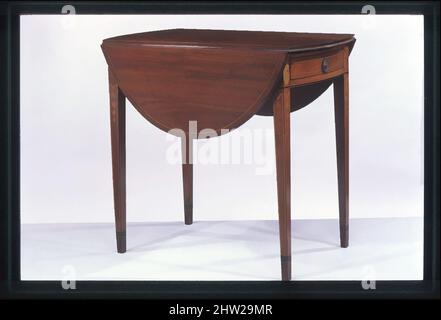 Kunst inspiriert von Drop-Leaf Pembroke Table, 1790–1810, hergestellt in Baltimore, Maryland, USA, Amerikaner, Mahagoni, Ahorn, ebenholz, Tulpenpappel, Zeder, Eiche, 28 1/2 x 40 x 30 1/2 Zoll (72,4 x 101,6 x 77,5 cm), Möbel, Classic Works modernisiert von Artotop mit einem Schuss Moderne. Formen, Farbe und Wert, auffällige visuelle Wirkung auf Kunst. Emotionen durch Freiheit von Kunstwerken auf zeitgemäße Weise. Eine zeitlose Botschaft, die eine wild kreative neue Richtung verfolgt. Künstler, die sich dem digitalen Medium zuwenden und die Artotop NFT erschaffen Stockfoto