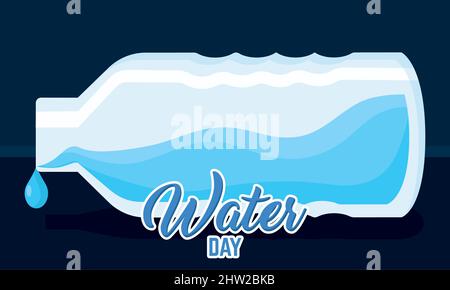 Horizontale Wasser Tag Poster Kunststoff Wasserflasche Vektor-Illustration Stock Vektor