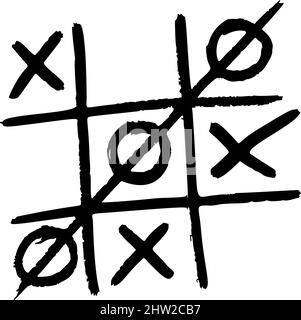 TIC tac Toe wurde isoliert skizziert. Vintage-Spiel im handgezeichneten Stil. Graviert Kreuz und Null entworfen für Poster, Druck, Buchillustration, Logo, Symbol, ta Stock Vektor