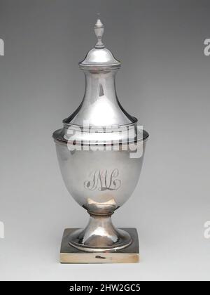 Kunst inspiriert von Sugar Bowl, ca. 1800, hergestellt in Philadelphia, Pennsylvania, USA, Silber, insgesamt: 10 7/8 x 4 7/16 Zoll (27,6 x 11,3 cm); 19 oz. 2 dwt. (593,4 g), Silver, Joseph Lownes (1758–1820, Klassisches Werk, modernisiert von Artotop mit einem Schuss Moderne. Formen, Farbe und Wert, auffällige visuelle Wirkung auf Kunst. Emotionen durch Freiheit von Kunstwerken auf zeitgemäße Weise. Eine zeitlose Botschaft, die eine wild kreative neue Richtung verfolgt. Künstler, die sich dem digitalen Medium zuwenden und die Artotop NFT erschaffen Stockfoto