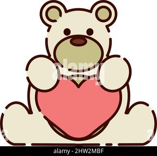 Isolierter niedlicher Teddybär mit flachem Design in Herzform, Symbol für Vektorgrafik Stock Vektor