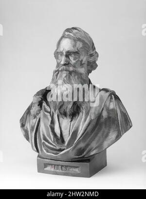 Kunst inspiriert von Samuel F. B. Morse, ca. 1870, Bronze, 15 1/2 x 12 3/4 x 9 3/8 Zoll (39,4 x 32,4 x 23,8 cm), Skulptur, Byron M. Pickett (ca. 1834–1907), Picketts Büstenporträt von Morse steht in Zusammenhang mit seiner überlebensgroßen Bronzestatue des Künstlererfinders, die 1871 in den von Artotop modernisierten Klassischen Werken mit einem Schuss Moderne gewidmet wurde. Formen, Farbe und Wert, auffällige visuelle Wirkung auf Kunst. Emotionen durch Freiheit von Kunstwerken auf zeitgemäße Weise. Eine zeitlose Botschaft, die eine wild kreative neue Richtung verfolgt. Künstler, die sich dem digitalen Medium zuwenden und die Artotop NFT erschaffen Stockfoto