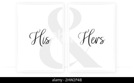 Sein und ihr, Vektor. Paar Wandkunst Design. Minimalistisches Poster-Design in zwei Teilen Stock Vektor