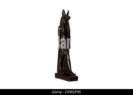 Steinfigur des ägyptischen gottes Anubis mit Schakalkopf isoliert auf weißem Hintergrund. Hochwertige Fotos Stockfoto