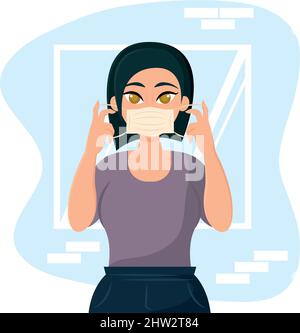 Isolierte Mädchen Cartoon mit Gesichtsmaske Prävention Vektor Illustration Stock Vektor