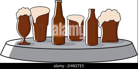 Gruppe von Biergläsern und Flaschen Symbol Vektor-Illustration Stock Vektor