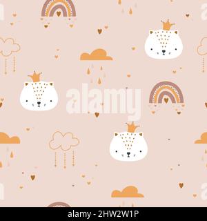 Niedliches Boho-Regenbogen-Nahtloses Muster. Kreativer Kinderdruck für Stoff, Verpackung, Textil, Tapete, Bekleidung Stock Vektor