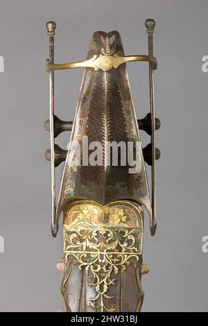 Kunst inspiriert von Dagger (Katar) mit Sheath, zweite Hälfte des 16.. Jahrhunderts, Indianer, Vijayanagara, Stahl, Silber, Gold, Leder, Haifischzähne, L. mit Scheide 30 1/2 Zoll (77,5 cm); B: 3 5/8 Zoll (9,2 cm); D. 3 3/4 Zoll (9,5 cm); Gewicht mit Mantel 3 lb. 5,8 oz. (1525,2 g), Dolche, Classic Works modernisiert von Artotop mit einem Schuss Moderne. Formen, Farbe und Wert, auffällige visuelle Wirkung auf Kunst. Emotionen durch Freiheit von Kunstwerken auf zeitgemäße Weise. Eine zeitlose Botschaft, die eine wild kreative neue Richtung verfolgt. Künstler, die sich dem digitalen Medium zuwenden und die Artotop NFT erschaffen Stockfoto