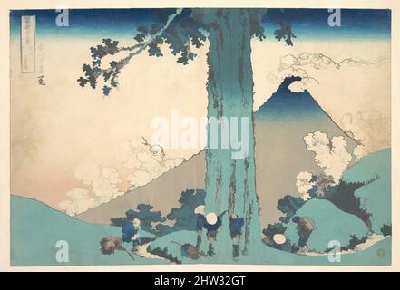 Kunst inspiriert von 冨嶽三十六景 甲州三島越, Mishima Pass in der Provinz Kai (Kōshū Mishima goe), aus der Serie 36 Ansichten des Fuji-Berges (Fugaku sanjūrokkei), Edo-Periode (1615–1868), ca. 1830–32, Japan, Polychromer Holzschnitt; Tinte und Farbe auf Papier, 9 3/5 x 14 3/8 Zoll (24,4 x 36,5 cm, Classic Works modernisiert von Artotop mit einem Schuss Modernität. Formen, Farbe und Wert, auffällige visuelle Wirkung auf Kunst. Emotionen durch Freiheit von Kunstwerken auf zeitgemäße Weise. Eine zeitlose Botschaft, die eine wild kreative neue Richtung verfolgt. Künstler, die sich dem digitalen Medium zuwenden und die Artotop NFT erschaffen Stockfoto