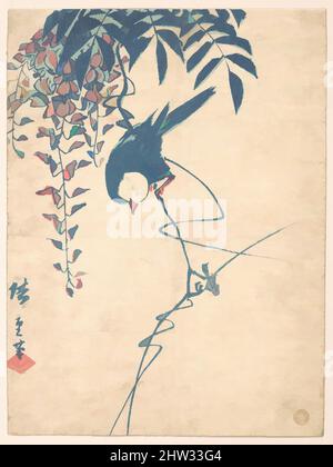 Kunst inspiriert von Wisteria und Weißkopfvögel, Edo-Zeit (1615–1868), ca. 1842, Japan, Polychromer Holzschnitt; Tinte und Farbe auf Papier, 8 23/32 x 6 9/16 Zoll (22,2 x 16,7 cm), Drucke, Utagawa Hiroshige (Japanisch, Tokio (Edo) 1797–1858 Tokio (Edo, Klassisches Werk, das von Artotop mit einem Schuss Moderne modernisiert wurde. Formen, Farbe und Wert, auffällige visuelle Wirkung auf Kunst. Emotionen durch Freiheit von Kunstwerken auf zeitgemäße Weise. Eine zeitlose Botschaft, die eine wild kreative neue Richtung verfolgt. Künstler, die sich dem digitalen Medium zuwenden und die Artotop NFT erschaffen Stockfoto