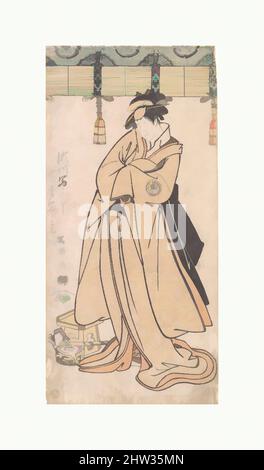 Kunst, inspiriert vom Schauspieler Segawa Tomisaburo II als die Otomos-Maid Wakakusa, eigentlich Prinz Korehito, Edo-Periode (1615–1868), 1794–75, Japan, Mittleres Blatt eines Triptychons aus polychromen Holzschnitten; Tinte und Farbe auf Papier, Bild: 12 1/2 x 6 Zoll (31,8 x 15,2 cm), Drucke, Tōshūsai, Klassisches Werk, das von Artotop mit einem Schuss Moderne modernisiert wurde. Formen, Farbe und Wert, auffällige visuelle Wirkung auf Kunst. Emotionen durch Freiheit von Kunstwerken auf zeitgemäße Weise. Eine zeitlose Botschaft, die eine wild kreative neue Richtung verfolgt. Künstler, die sich dem digitalen Medium zuwenden und die Artotop NFT erschaffen Stockfoto