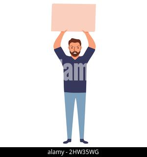 Mann protestiert. Vektorgrafik. Handhalteplatte. Stock Vektor