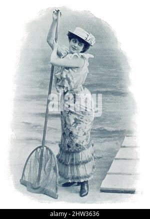 Pariser Naivität. Porträt einer Frau am Ufer mit einem Handnetz. Bild aus der illustrierten deutsch-französischen Theaterzeitschrift 'das Album', 1898. Stockfoto