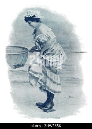 Pariser Naivität. Porträt einer Frau am Ufer mit einem Handnetz. Bild aus der illustrierten deutsch-französischen Theaterzeitschrift 'das Album', 1898. Stockfoto