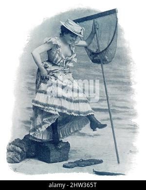 Pariser Naivität. Porträt einer Frau am Ufer mit einem Handnetz. Bild aus der illustrierten deutsch-französischen Theaterzeitschrift 'das Album', 1898. Stockfoto