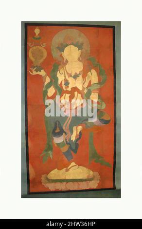 Kunst inspiriert von buddhistischer Aufseherin, möglicherweise Dakini, Ende des 18.. Jahrhunderts, Osttibet, Farbe auf Papier, Bild: 50 1/4 x 33 1/4 Zoll (127,6 x 84,5 cm), Gemälde, Diese tanzende Göttin, vielleicht beabsichtigt, ein perfektioniertes weibliches Wesen (Dakini) zu repräsentieren, ehrt das buddhistische Rad der Weisheit (, Klassische Werke von Artotop mit einem Spritzer der Moderne modernisiert. Formen, Farbe und Wert, auffällige visuelle Wirkung auf Kunst. Emotionen durch Freiheit von Kunstwerken auf zeitgemäße Weise. Eine zeitlose Botschaft, die eine wild kreative neue Richtung verfolgt. Künstler, die sich dem digitalen Medium zuwenden und die Artotop NFT erschaffen Stockfoto