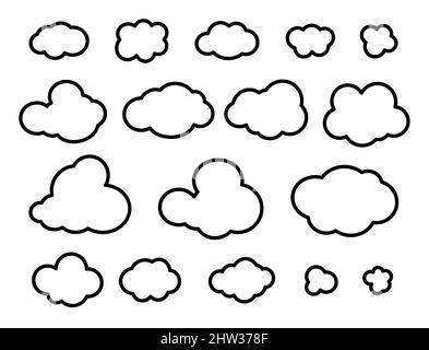 Cloud-Symbole auf weißem Hintergrund im Linienkunststil für Druck und Design. Vektorgrafik. Stock Vektor