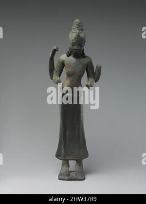 Kunst inspiriert von Avalokiteshvara, dem Bodhisattva des Unendlichen Mitgefühls, 7.–8. Jahrhundert, Halbinsel Thailand, Bronze, H. 9 7/8 Zoll (25,2cm), Skulptur, Avalokiteshvara, der Bodhisattva des Unendlichen Mitgefühls, wird durch das sitzende Bild von Amitabha, dem Buddha der klassischen Werke, die von Artotop mit einem Schuss Moderne modernisiert wurden, identifiziert. Formen, Farbe und Wert, auffällige visuelle Wirkung auf Kunst. Emotionen durch Freiheit von Kunstwerken auf zeitgemäße Weise. Eine zeitlose Botschaft, die eine wild kreative neue Richtung verfolgt. Künstler, die sich dem digitalen Medium zuwenden und die Artotop NFT erschaffen Stockfoto