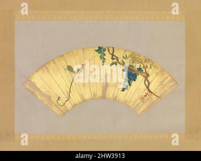 Kunst inspiriert von Wisteria, Edo-Zeit (1615–1868), 17.–18. Jahrhundert, Japan, Falzfächermontage als hängende Schriftrolle; Tinte, Farbe und Gold auf Papier, 6 3/4 x 20 3/4 Zoll (17,2 x 52,7 cm), Gemälde, zugeschrieben Ogata Kōrin (japanisch, 1658–1716, Klassisches Werk, modernisiert von Artotop mit einem Schuss Moderne. Formen, Farbe und Wert, auffällige visuelle Wirkung auf Kunst. Emotionen durch Freiheit von Kunstwerken auf zeitgemäße Weise. Eine zeitlose Botschaft, die eine wild kreative neue Richtung verfolgt. Künstler, die sich dem digitalen Medium zuwenden und die Artotop NFT erschaffen Stockfoto