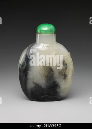 Kunst inspiriert von der Snuff-Flasche mit Mi Fu-Verbeugung vor einem Felsen, Qing-Dynastie (1644–1911), 19. Jahrhundert, China, Jade (Nephrit) mit Jade (Jade)-Stopfen, H. 2 1/8 Zoll (5,4 cm), Snuff Bottles, Ein berühmter Dichter, Maler und Kalligraph, Mi Fu (1051–1107) wurde auch für seine Exzentrizitäten bekannt, die von Artotop modernisierten Klassiker mit einem Schuss Moderne. Formen, Farbe und Wert, auffällige visuelle Wirkung auf Kunst. Emotionen durch Freiheit von Kunstwerken auf zeitgemäße Weise. Eine zeitlose Botschaft, die eine wild kreative neue Richtung verfolgt. Künstler, die sich dem digitalen Medium zuwenden und die Artotop NFT erschaffen Stockfoto