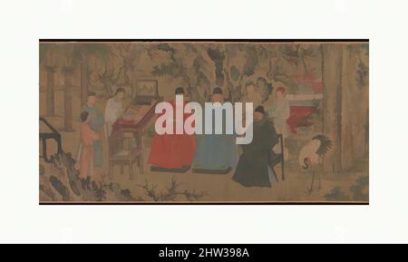Von 明 傳謝環 杏園雅集圖 卷 inspirierte Kunst, elegante Versammlung im Aprikosengarten, Ming-Dynastie (1368–1644), ca. 1437, China, Handscroll; Tinte und Farbe auf Seide, Bild: 14 5/8 x 95 3/4 Zoll (37,1 x 243,2 cm), Gemälde, After Xie Huan (Chinesisch, 1377–1452), Diese Handrolle ist eine von zwei ähnlichen, klassischen Werken, die von Artotop mit einem Schuss Moderne modernisiert wurden. Formen, Farbe und Wert, auffällige visuelle Wirkung auf Kunst. Emotionen durch Freiheit von Kunstwerken auf zeitgemäße Weise. Eine zeitlose Botschaft, die eine wild kreative neue Richtung verfolgt. Künstler, die sich dem digitalen Medium zuwenden und die Artotop NFT erschaffen Stockfoto