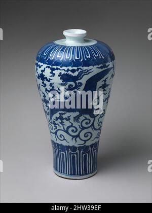 Kunst inspiriert von Vase in Meiping-Form mit Phoenix, Ming-Dynastie (1368–1644), Wanli-Marke und Periode (1573–1620), Ende 16.–Anfang 17. Jahrhundert, China, Porzellan mit kobaltblau unter transparenter Glasur (Jingdezhen-Ware) bemalt, H. 25 1/8 Zoll (63,8 cm); Durchm. 13 1/2 Zoll (34,3 cm); Durchm., Klassisches Werk, modernisiert von Artotop mit einem Schuss Moderne. Formen, Farbe und Wert, auffällige visuelle Wirkung auf Kunst. Emotionen durch Freiheit von Kunstwerken auf zeitgemäße Weise. Eine zeitlose Botschaft, die eine wild kreative neue Richtung verfolgt. Künstler, die sich dem digitalen Medium zuwenden und die Artotop NFT erschaffen Stockfoto