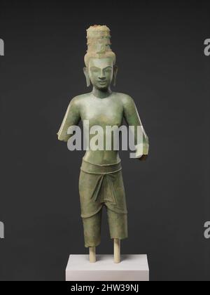 Kunst inspiriert durch stehende vierarmige Avalokiteshvara, der Bodhisattva des Unendlichen Mitgefühls, vor der Angkor-Zeit, 8.–Anfang des 9.. Jahrhunderts, Thailand oder Kambodscha, Bronze-Intarsien mit Obsidian(?), H. 30 1/2 in. (77,5 cm), Skulptur, Klassisches von Artotop modernisiertes Werk mit einem Schuss Moderne. Formen, Farbe und Wert, auffällige visuelle Wirkung auf Kunst. Emotionen durch Freiheit von Kunstwerken auf zeitgemäße Weise. Eine zeitlose Botschaft, die eine wild kreative neue Richtung verfolgt. Künstler, die sich dem digitalen Medium zuwenden und die Artotop NFT erschaffen Stockfoto