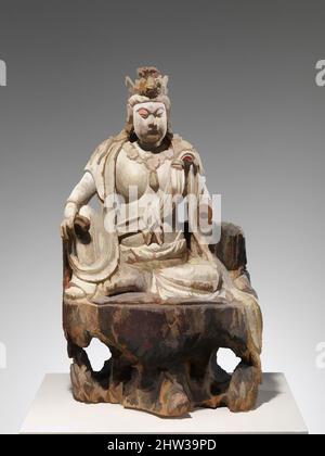 Kunst inspiriert von 明洪武十八年 彩繪木雕水月觀音菩薩像（柳木胎）, Bodhisattva Avalokiteshvara in Wassermondform (Shuiyue Guanyin), Ming-Dynastie (1368–1644), datiert 1385, China, Holz (Weide) mit Gesso und Pigmentspuren; Einzelholzschnitt, Gesamtfläche (ohne Sockel): H. 30 1/4 Zoll (76,8 cm); W. 18, Klassisches Werk, modernisiert von Artotop mit einem Schuss Moderne. Formen, Farbe und Wert, auffällige visuelle Wirkung auf Kunst. Emotionen durch Freiheit von Kunstwerken auf zeitgemäße Weise. Eine zeitlose Botschaft, die eine wild kreative neue Richtung verfolgt. Künstler, die sich dem digitalen Medium zuwenden und die Artotop NFT erschaffen Stockfoto