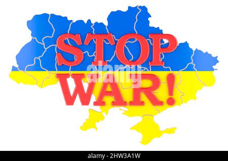 Stop war in Ukraine Konzept, 3D Rendering isoliert auf weißem Hintergrund Stockfoto