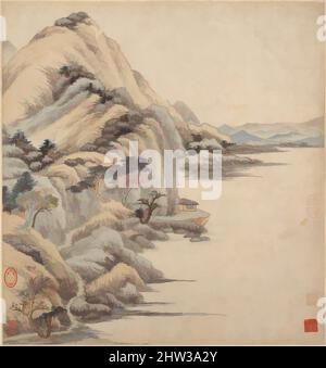 Von 清 王鑑 仿古山水圖 冊 紙本 inspirierte Kunst, Landschaften im Stil antiker Meister, Qing-Dynastie (1644–1911), 17. Jahrhundert, China, Album mit achtzehn Blättern; Tinte und Farbe auf Papier, 11 3/4 x 12 3/8 Zoll (29,8 x 31,4 cm), Gemälde, Wang Jian (Chinesisch, 1609–1677 oder 1688), Wang Jian's Gemälde, Klassische Werke, die von Artotop mit einem Hauch von Moderne modernisiert wurden. Formen, Farbe und Wert, auffällige visuelle Wirkung auf Kunst. Emotionen durch Freiheit von Kunstwerken auf zeitgemäße Weise. Eine zeitlose Botschaft, die eine wild kreative neue Richtung verfolgt. Künstler, die sich dem digitalen Medium zuwenden und die Artotop NFT erschaffen Stockfoto