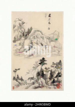 Von 明 董其昌 山水圖 冊 紙本 inspirierte Kunst, Landschaften nach alten Meistern, Ming-Dynastie (1368–1644), datiert 1630, China, Album mit acht Blättern; Tinte auf Papier, Bild (jeweils): 9 5/8 x 6 5/16 Zoll (24,4 x 16 cm), Gemälde, Dong Qichang (Chinesisch, 1555–1636), Dong Qichang initiierte eine Revolution in der Malerei, Classic Works modernisiert von Artotop mit einem Schuss Moderne. Formen, Farbe und Wert, auffällige visuelle Wirkung auf Kunst. Emotionen durch Freiheit von Kunstwerken auf zeitgemäße Weise. Eine zeitlose Botschaft, die eine wild kreative neue Richtung verfolgt. Künstler, die sich dem digitalen Medium zuwenden und die Artotop NFT erschaffen Stockfoto