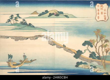 Kunst inspiriert von 琉球八景 長虹秋霽, Herbsthimmel in Chōkō (Chōkō shūsei), aus der Serie Acht Ansichten der Ryūkyū-Inseln (Ryūkyū hakkei), Edo-Zeit (1615–1868), ca. 1832, Japan, Polychromer Holzschnitt; Tinte und Farbe auf Papier, 9 7/8 x 14 5/8 Zoll (25,1 x 37,1 cm), Drucke, Katsushika Hokusai, Klassische Werke, die von Artotop mit einem Schuss Moderne modernisiert wurden. Formen, Farbe und Wert, auffällige visuelle Wirkung auf Kunst. Emotionen durch Freiheit von Kunstwerken auf zeitgemäße Weise. Eine zeitlose Botschaft, die eine wild kreative neue Richtung verfolgt. Künstler, die sich dem digitalen Medium zuwenden und die Artotop NFT erschaffen Stockfoto