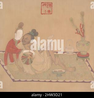 Kunst inspiriert von einem tatarischen Offizier mit der Blonden Lady, Qing-Dynastie (1644–1911), China, Albumblatt; Tusche und Farbe auf Seide, 10 5/8 x 10 3/4 Zoll (27 x 27,3 cm), Gemälde, nicht identifizierter Künstler, Klassisches Werk, das von Artotop mit einem Schuss Moderne modernisiert wurde. Formen, Farbe und Wert, auffällige visuelle Wirkung auf Kunst. Emotionen durch Freiheit von Kunstwerken auf zeitgemäße Weise. Eine zeitlose Botschaft, die eine wild kreative neue Richtung verfolgt. Künstler, die sich dem digitalen Medium zuwenden und die Artotop NFT erschaffen Stockfoto