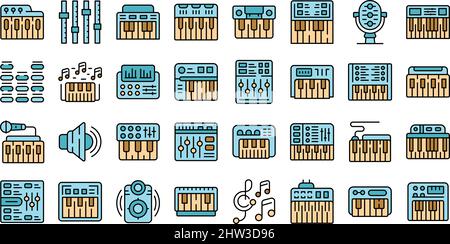 Synthesizer-Symbolumrissvektor. Akustischer Klang. Klavierinstrument Stock Vektor