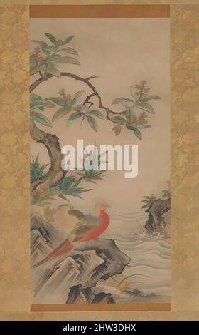 Art inspired by 四季花鳥図, Pheasants among Trees: Flowers of the Four Seasons, Muromachi (1392–1573), probably 1560s, Japan, Pair of hanging scrolls; ink and color on paper, Image (a): 37 3/8 × 18 3/8 in. (95 × 46.6 cm), Paintings, Kano Shōei (Japanese, 1519–1592), Pairs of pheasants—, Classic works modernized by Artotop with a splash of modernity. Shapes, color and value, eye-catching visual impact on art. Emotions through freedom of artworks in a contemporary way. A timeless message pursuing a wildly creative new direction. Artists turning to the digital medium and creating the Artotop NFT Stockfoto