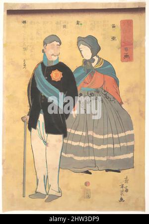 Vom russischen Offizier mit seiner Frau inspirierte Kunst, Edo-Periode (1615–1868), 1861, Japan, Polychromer Holzschnitt; Tinte und Farbe auf Papier, Oban 13 3/4 x 9 3/4 Zoll (34,9 x 24,8 cm), Drucke, Utagawa Yoshiiku (japanisch, 1833–1904, Klassisches Werk, modernisiert von Artotop mit einem Schuss Moderne. Formen, Farbe und Wert, auffällige visuelle Wirkung auf Kunst. Emotionen durch Freiheit von Kunstwerken auf zeitgemäße Weise. Eine zeitlose Botschaft, die eine wild kreative neue Richtung verfolgt. Künstler, die sich dem digitalen Medium zuwenden und die Artotop NFT erschaffen Stockfoto