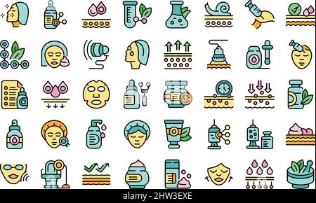 Anti-Aging-Kosmetik-Symbole setzen Umrissvektor. Schönheit des Gesichts. Gesichtsbehandlung Stock Vektor