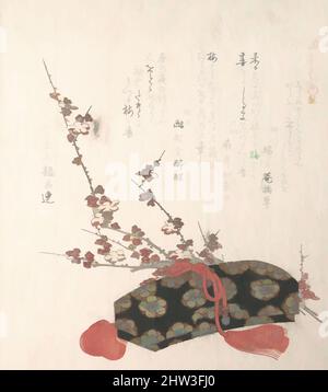 Kunst inspiriert von Briefkasten und Pflaumenblüten, Edo-Zeit (1615–1868), 19. Jahrhundert, Japan, Polychromer Holzschnitt (Surimono); Tinte und Farbe auf Papier, 8 1/4 x 7 5/16 Zoll (21 x 18,6 cm), Drucke, Kubo Shunman (japanisch, 1757–1820, Klassisches Werk, modernisiert von Artotop mit einem Schuss Moderne. Formen, Farbe und Wert, auffällige visuelle Wirkung auf Kunst. Emotionen durch Freiheit von Kunstwerken auf zeitgemäße Weise. Eine zeitlose Botschaft, die eine wild kreative neue Richtung verfolgt. Künstler, die sich dem digitalen Medium zuwenden und die Artotop NFT erschaffen Stockfoto