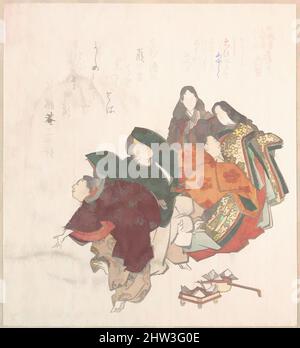 Kunst inspiriert von Männern und Frauen im Hofkostüm, Edo-Zeit (1615–1868), 19.. Jahrhundert, Japan, Polychromer Holzschnitt (Surimono); Tinte und Farbe auf Papier, 7 15/16 x 7 1/4 Zoll (20,2 x 18,4 cm), Drucke, Kubo Shunman (japanisch, 1757–1820, Klassisches Werk, modernisiert von Artotop mit einem Schuss Moderne. Formen, Farbe und Wert, auffällige visuelle Wirkung auf Kunst. Emotionen durch Freiheit von Kunstwerken auf zeitgemäße Weise. Eine zeitlose Botschaft, die eine wild kreative neue Richtung verfolgt. Künstler, die sich dem digitalen Medium zuwenden und die Artotop NFT erschaffen Stockfoto