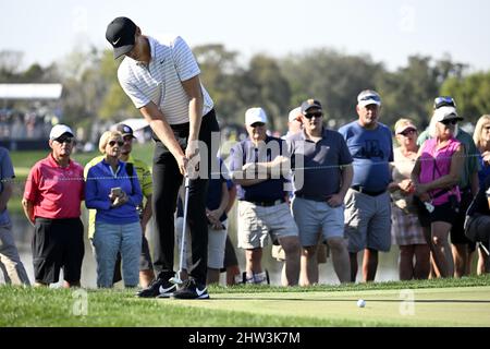 Orlando, Usa. 03. März 2022. Chad Campbell setzt beim Arnold Palmer Invitational 2022, das am Donnerstag, den 3. März 2022 im Bay Hill Club and Lodge in Orlando, Florida, stattfand, auf das achte Grün. Foto von Joe Marino/UPI Credit: UPI/Alamy Live News Stockfoto