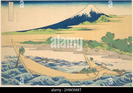 Kunst inspiriert von Tago Bay bei Ejiri auf der Tōkaidō (Tōkaidō Ejiri Tago no ura ryaku zu), aus der Serie 36 Ansichten des Fuji-Berges (Fugaku sanjūrokkei), 冨嶽三十六景 東海道江尻田子の浦略図, Edo-Periode (1615–1868), ca. 1830–32, Japan, Polychromer Holzschnitt; Tusche und Farbe auf Papier, 9 3/4 x 14 3, Klassisches Werk, modernisiert von Artotop mit einem Schuss Moderne. Formen, Farbe und Wert, auffällige visuelle Wirkung auf Kunst. Emotionen durch Freiheit von Kunstwerken auf zeitgemäße Weise. Eine zeitlose Botschaft, die eine wild kreative neue Richtung verfolgt. Künstler, die sich dem digitalen Medium zuwenden und die Artotop NFT erschaffen Stockfoto