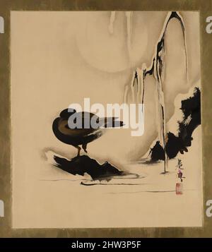 Kunst inspiriert von Lackmalerei verschiedener Themen: Vogel- und Weidenbilder im Schnee, Meiji-Zeit (1868–1912), 1882, Japan, Albumblatt; Tinte, Farbe und Lack auf Papier, 7 1/2 x 6 1/2 Zoll (19,1 x 16,5 cm), Gemälde, Shibata Zeshin (japanisch, 1807–1891), die starke Farbwirkung, die sich in dieser, Classic Works von Artotop mit einem Schuss Moderne modernisiert. Formen, Farbe und Wert, auffällige visuelle Wirkung auf Kunst. Emotionen durch Freiheit von Kunstwerken auf zeitgemäße Weise. Eine zeitlose Botschaft, die eine wild kreative neue Richtung verfolgt. Künstler, die sich dem digitalen Medium zuwenden und die Artotop NFT erschaffen Stockfoto