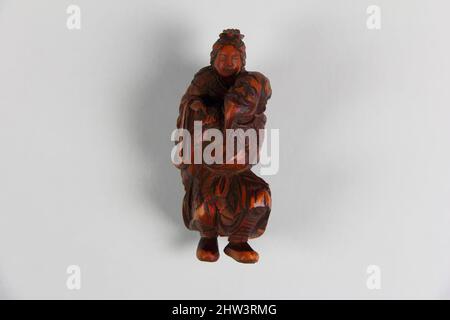 Kunst inspiriert von Netsuke of Old man Carrying a woman on his back, 19. Century, Japan, Wood, H. 2 3/4 in. (7 cm); B: 1 Zoll (2,5 cm); D. 1 3/8 Zoll (3,5 cm), Netsuke, Classic Works modernisiert von Artotop mit einem Schuss Moderne. Formen, Farbe und Wert, auffällige visuelle Wirkung auf Kunst. Emotionen durch Freiheit von Kunstwerken auf zeitgemäße Weise. Eine zeitlose Botschaft, die eine wild kreative neue Richtung verfolgt. Künstler, die sich dem digitalen Medium zuwenden und die Artotop NFT erschaffen Stockfoto