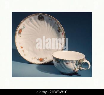 Kunst inspiriert von Tasse und Untertasse (Teil eines Service), Modell eingeführt 1738, deutsch, Meißen, Hartporzellan, Becher (.113): H. 2 Zoll (5,1 cm); Durchm. 3-1/2 Zoll (8,9 cm); Untertasse (.114): H. 1-1/4 Zoll (3,2 cm); Durchm. 5-3/4 Zoll (14,6 cm.), Keramik-Porzellan, nach einem Druck von, Classic Works modernisiert von Artotop mit einem Schuss Moderne. Formen, Farbe und Wert, auffällige visuelle Wirkung auf Kunst. Emotionen durch Freiheit von Kunstwerken auf zeitgemäße Weise. Eine zeitlose Botschaft, die eine wild kreative neue Richtung verfolgt. Künstler, die sich dem digitalen Medium zuwenden und die Artotop NFT erschaffen Stockfoto