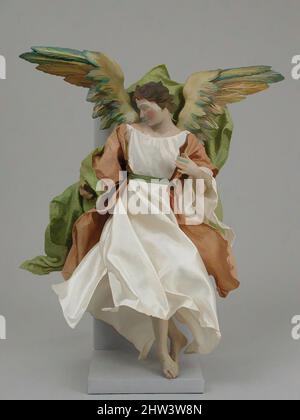 Kunst inspiriert von Angel, zugeschrieben Lorenzo Mosca (gestorben 1789), zweite Hälfte 18. Jahrhundert, Italienisch, Neapel, polychromer Terrakotta-Kopf; hölzerne Gliedmaßen und Flügel; Korpus aus Draht in Schlepptau gewickelt; verschiedene Stoffe, H. 15 1/2 Zoll (39,4 cm.), Crèche, Lorenzo Mosca zugeschrieben (gestorben 1789, Klassisches Werk, modernisiert von Artotop mit einem Schuss Moderne. Formen, Farbe und Wert, auffällige visuelle Wirkung auf Kunst. Emotionen durch Freiheit von Kunstwerken auf zeitgemäße Weise. Eine zeitlose Botschaft, die eine wild kreative neue Richtung verfolgt. Künstler, die sich dem digitalen Medium zuwenden und die Artotop NFT erschaffen Stockfoto