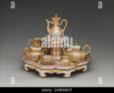 Kunst inspiriert vom Kaffee- und Teeservice (déjeuner chinois réticulé), 1855–61, französisch, Sèvres, Hartporzellan, Fach (.1): H. 8 3/8 Zoll (21,3 cm); Gr. Durchm. 19 5/8 Zoll (49,8 cm); Kaffeekocher mit Deckel (.2ab): H. 7 1/2 Zoll (19,1 cm); Teekannen mit Deckel (.3AB): H. 4 15/16 Zoll (12,5, Classic Works modernisiert von Artotop mit einem Schuss Moderne. Formen, Farbe und Wert, auffällige visuelle Wirkung auf Kunst. Emotionen durch Freiheit von Kunstwerken auf zeitgemäße Weise. Eine zeitlose Botschaft, die eine wild kreative neue Richtung verfolgt. Künstler, die sich dem digitalen Medium zuwenden und die Artotop NFT erschaffen Stockfoto