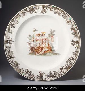 Art Inspired by Plate (eine von zwei), ca. 1760, deutsch, Meissen, Hartporzellan, Durchmesser: 8 7/8 Zoll (22,5 cm), Keramik-Porzellan, nach einem Druck von Gottfried Bernhard Göz (1708–1771, Klassische Werke modernisiert von Artotop mit einem Schuss Moderne. Formen, Farbe und Wert, auffällige visuelle Wirkung auf Kunst. Emotionen durch Freiheit von Kunstwerken auf zeitgemäße Weise. Eine zeitlose Botschaft, die eine wild kreative neue Richtung verfolgt. Künstler, die sich dem digitalen Medium zuwenden und die Artotop NFT erschaffen Stockfoto