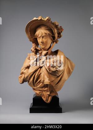 Kunst inspiriert von Girl in a Straw Bonnet, ca. 1868–70, Französisch, Paris, Terrakotta mit Holzsockel, Overall ohne Sockel (bestätigt): H. 32 1/2 x B 22 1/8 x T 15 1/2 Zoll (82,6 x 56,2 x 39,4 cm), Skulptur, Albert-Ernest Carrier-Belleuse (französisch, Anizy-le-Château 1824–1887 Sèvres), die, Klassische Werke, die von Artotop mit einem Hauch von Moderne modernisiert wurden. Formen, Farbe und Wert, auffällige visuelle Wirkung auf Kunst. Emotionen durch Freiheit von Kunstwerken auf zeitgemäße Weise. Eine zeitlose Botschaft, die eine wild kreative neue Richtung verfolgt. Künstler, die sich dem digitalen Medium zuwenden und die Artotop NFT erschaffen Stockfoto